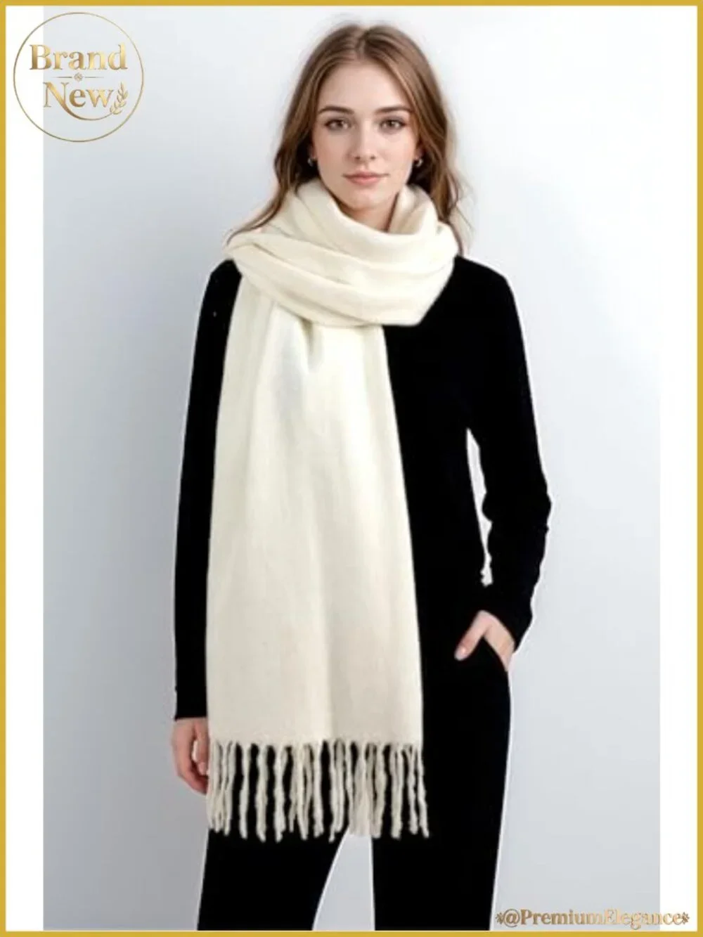 Oversized Cashmere-Feel Winter Scarf Fringe Viscose Acrylic Shawl Wrap